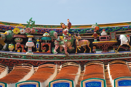 Roof sculptures of Cheng Hoon Teng chinese Temple in Malacca City. This is the oldest functioning temple in Malaysia, being also a historical site visited by many tourists every year.