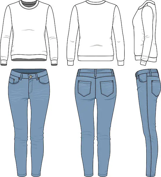 Vector illustration of Clothing set. Sweatshirt, jeans.