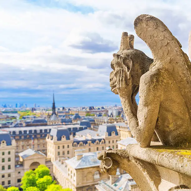 Medieval Gargoyle On Notre Dame Cathedral Facade, Paris, France