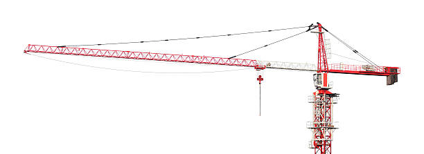 istock Red and white building tower crane isolated on white background 537883502