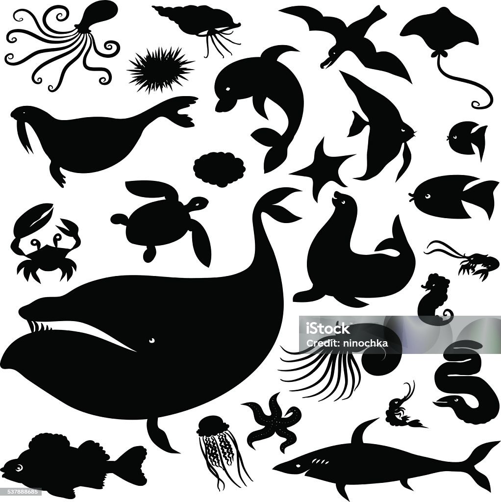 Sea silhouettes set In Silhouette stock vector