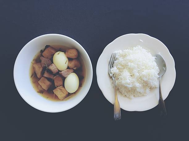 Thai pork stew with fried tofu and egg with white rice