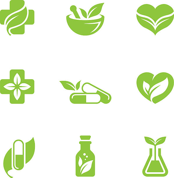 ilustraciones, imágenes clip art, dibujos animados e iconos de stock de conjunto de iconos de medicina herbaria - alternative medicine nature herbal medicine healthcare and medicine