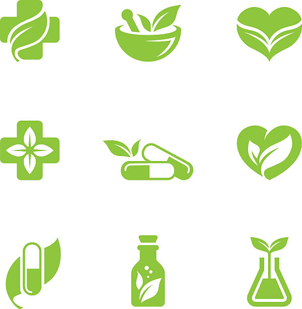 ilustrações de stock, clip art, desenhos animados e ícones de conjunto de ícones de medicamento à base de plantas - homeopatic medicine