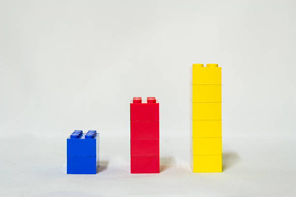 blocs de lego jouets colorés graphique montante - brand name yellow red business photos et images de collection