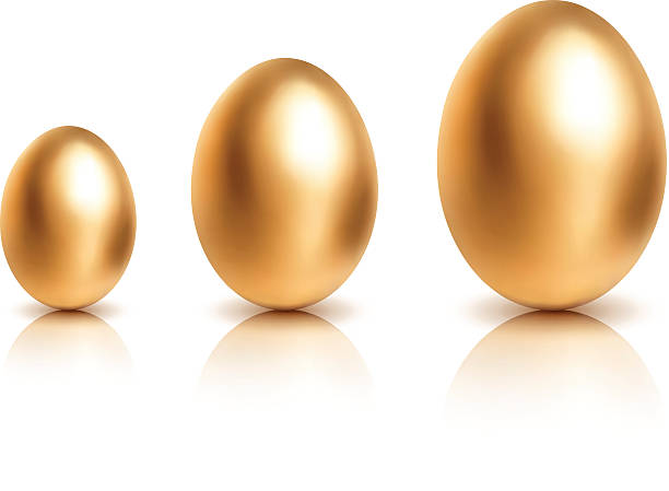 illustrazioni stock, clip art, cartoni animati e icone di tendenza di uova d'oro in crescita su sfondo bianco - eggs animal egg gold light