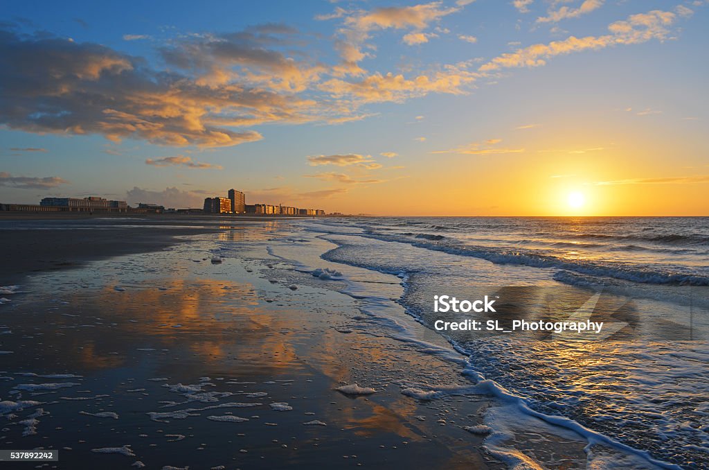 Sunset in Oostende The North Sea coast in Oostende at sunset, Belgium.  Beach Stock Photo