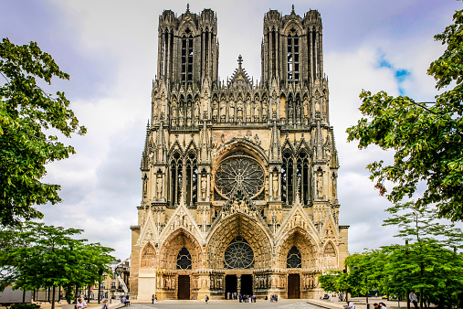 Reims, France, EU - June 27, 2012: Our Lady of Reims Cathedral dating back to 1211 in the center of this city in the Champagne-Ardenne region of France.