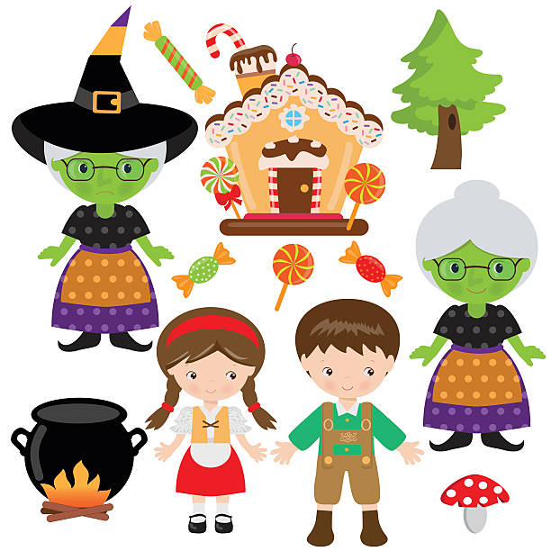 Hansel and Gretel vector illustration Hansel and Gretel vector illustration  gingerbread house cartoon stock illustrations