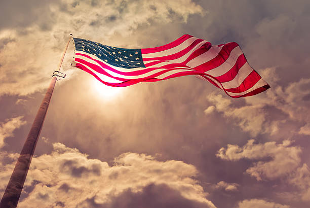 American flag Vintage retro style Double exposure