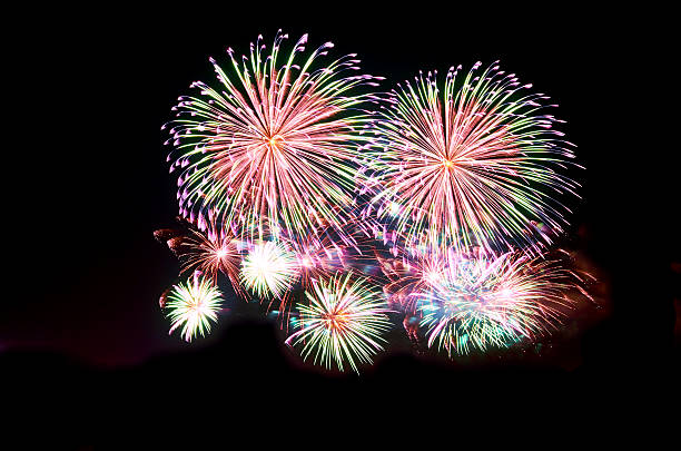 istock Colorful fireworks on night black sky backgroundand 537898606