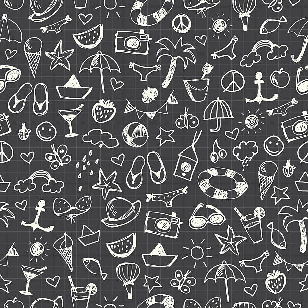 illustrations, cliparts, dessins animés et icônes de été dessinés à la main et crayonnages. motif uniforme. illustration vectorielle de l'image - fruit drawing watermelon pencil drawing