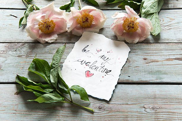 istock Be my valentine card and flowers 537901828