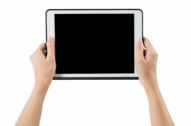 istock Hands holding tablet horizontal on white background. clipping pa 537902002