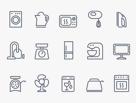 Set of household appliances icons. Thin lines.