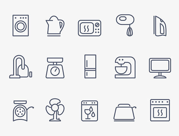 Set of household appliances icons Set of household appliances icons. Thin lines. appliance stock illustrations