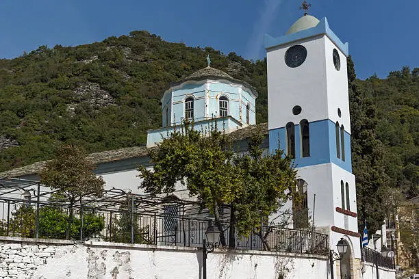 View of Holy Virgin Church  in village of Panagia, Thassos island,  East Macedonia and Thrace, Greece