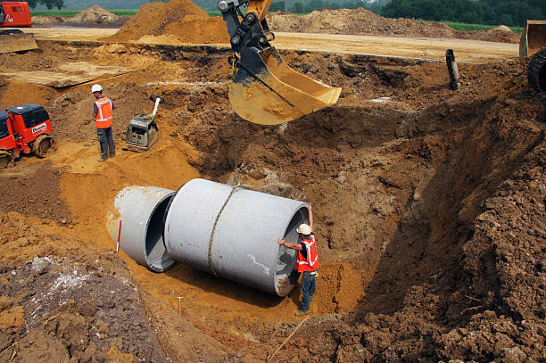Construction of a main sewage stock photo