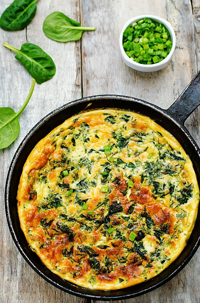 istock baked omelette with spinach, dill, parsley and green onions 537922927