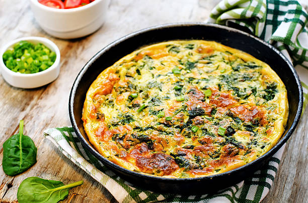 istock baked omelette with spinach, dill, parsley and green onions 537922929