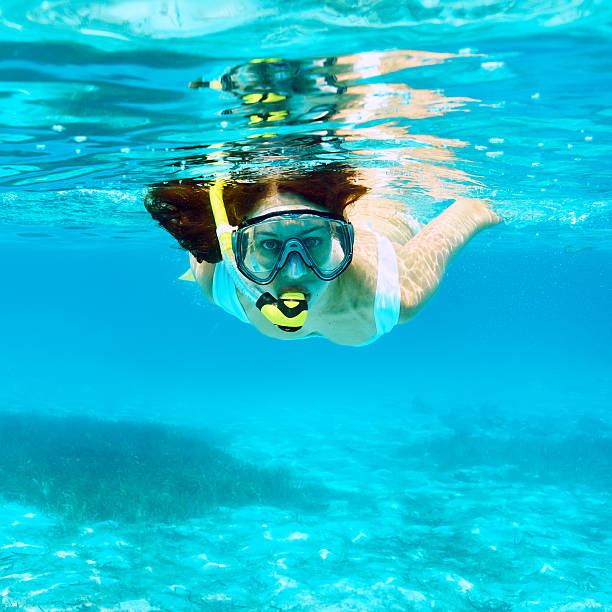 istock Woman with mask snorkeling 537923329