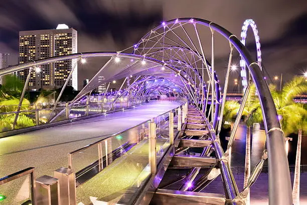 The Helix Bridge, a 280 meters pedestrian bridge linking Marina Centre with Marina South in the Marina Bay area in Singapore.