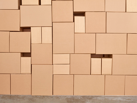 Pile of cardboard boxes. Storehouse.