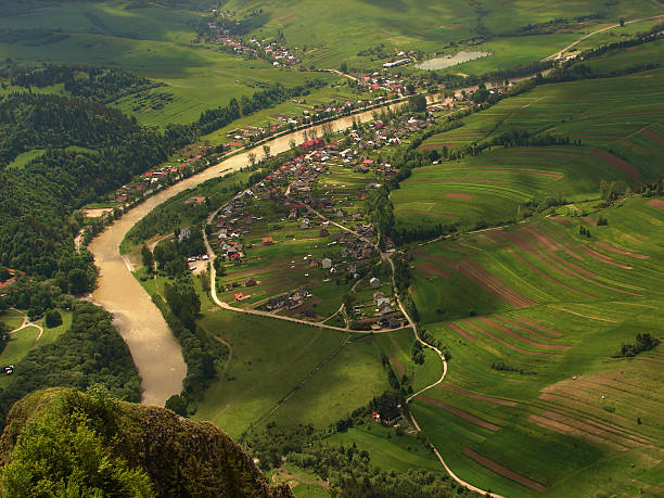 Mountain village near Dunajec River in Pieniny Mountains in Poland.