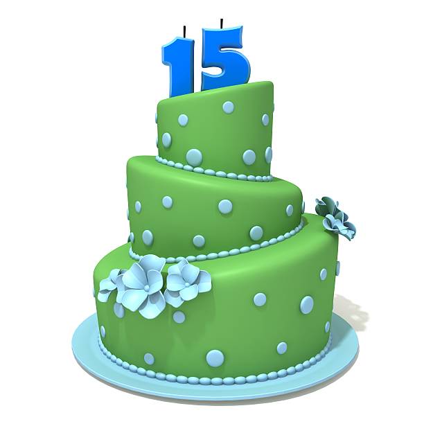 istock Birthday cake with number fifteen 3d illustration 537953637