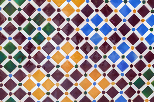 Colorful tiles in the Alhambra of Granada, Spain.