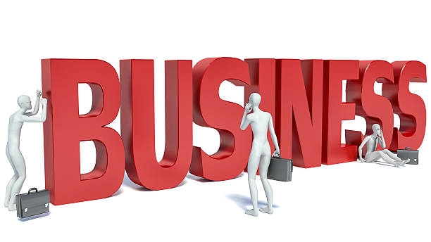 istock 3d people look at the word business 537955707