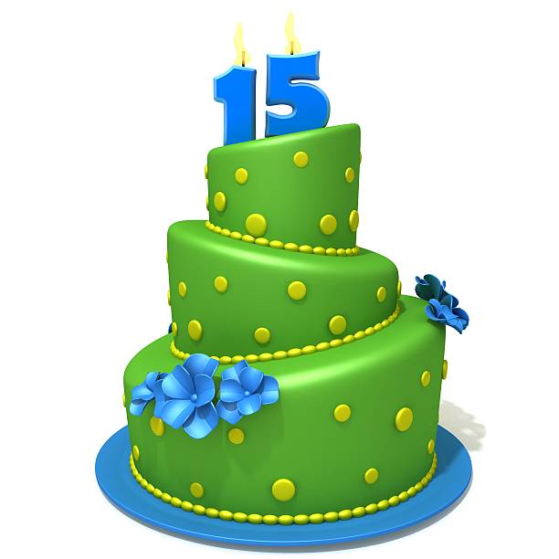 istock Birthday cake with number fifteen 3d illustration 537957055