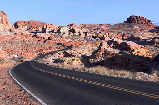 Winding road in Valley of Fire State Park, Nevada.