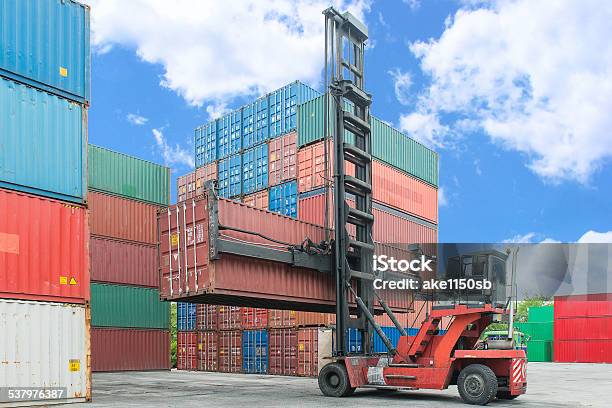 Crane Lifter Handling Container Box Loading To Depot Stock Photo - Download Image Now