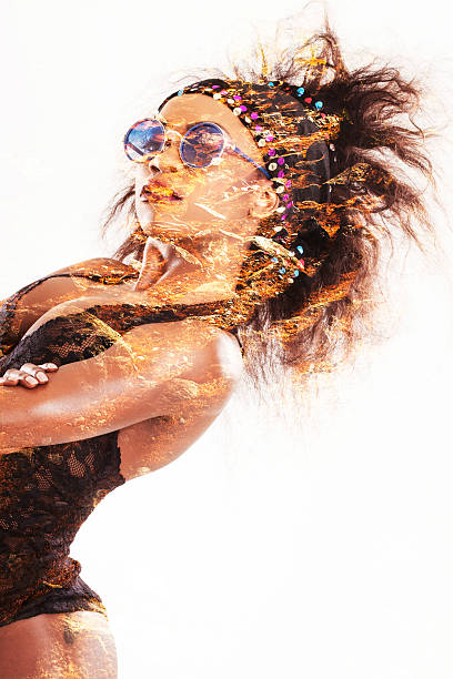 istock Double exposure of sensual african model and mountain rocks 537984099