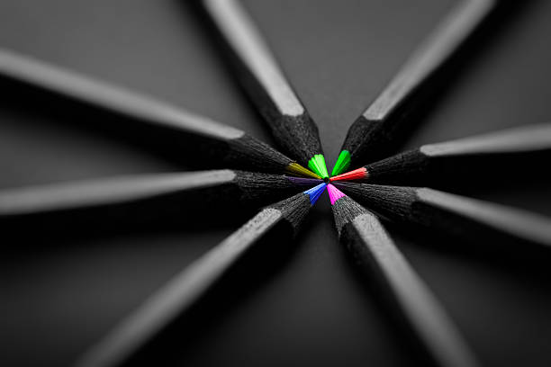 istock black, colored pencils, on black background, Shallow depth of field 537984999