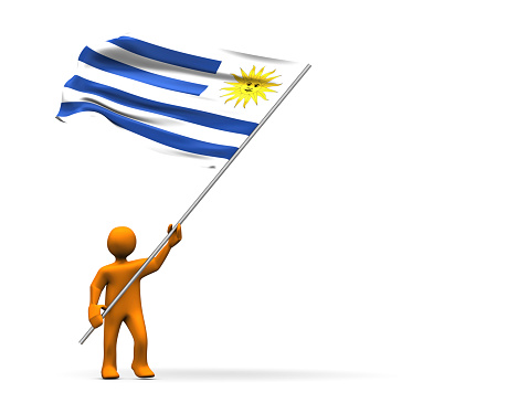 Fan of uruguay with big flag,