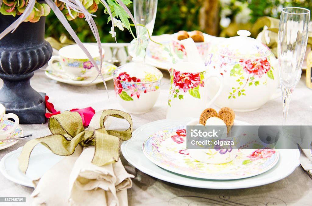 Tea time tea time table setting with heart shape cookies 2015 Stock Photo