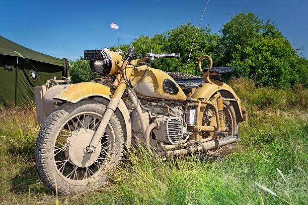 Old military motorcycle in desert camouflage