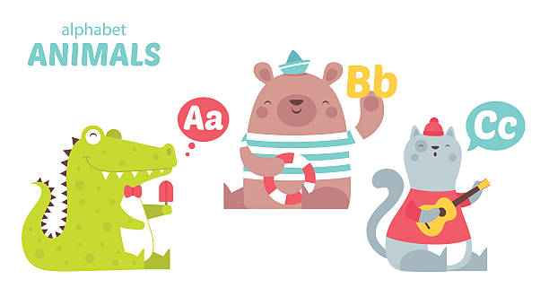 ilustraciones, imágenes clip art, dibujos animados e iconos de stock de los animales - alphabetical order child illustration and painting playing
