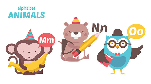 Animals Monkey, Nutria, Owl nutria rodent animal alphabet stock illustrations