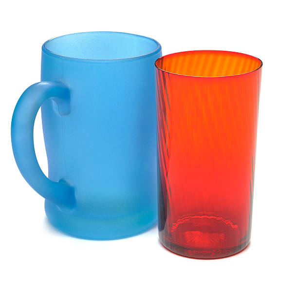 Frosted blue glass mug and Red glass beaker