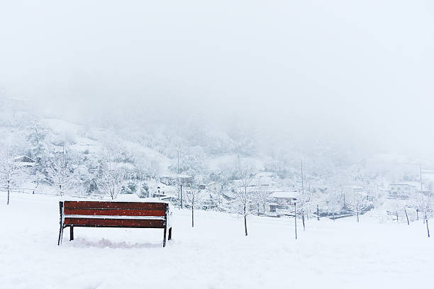 istock bench and snowy winter landscape 538010483