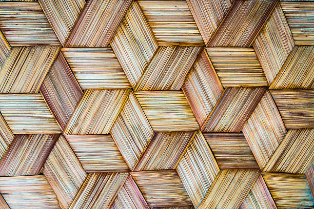 Pattern of Thai style bamboo handcraft background Pattern of Thai style bamboo handcraft texture background multi colored woven macro mesh stock pictures, royalty-free photos & images