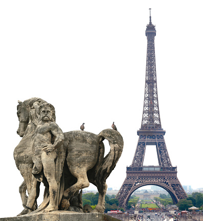 Isolated skulpture and Eiffel Tower in Paris, France