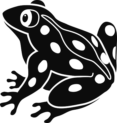 A vector illustration of a spotted frog side view in black and white. An EPS file and a large jpg are included in this download.