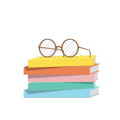 Illustration vector eyeglasses on top stack books.