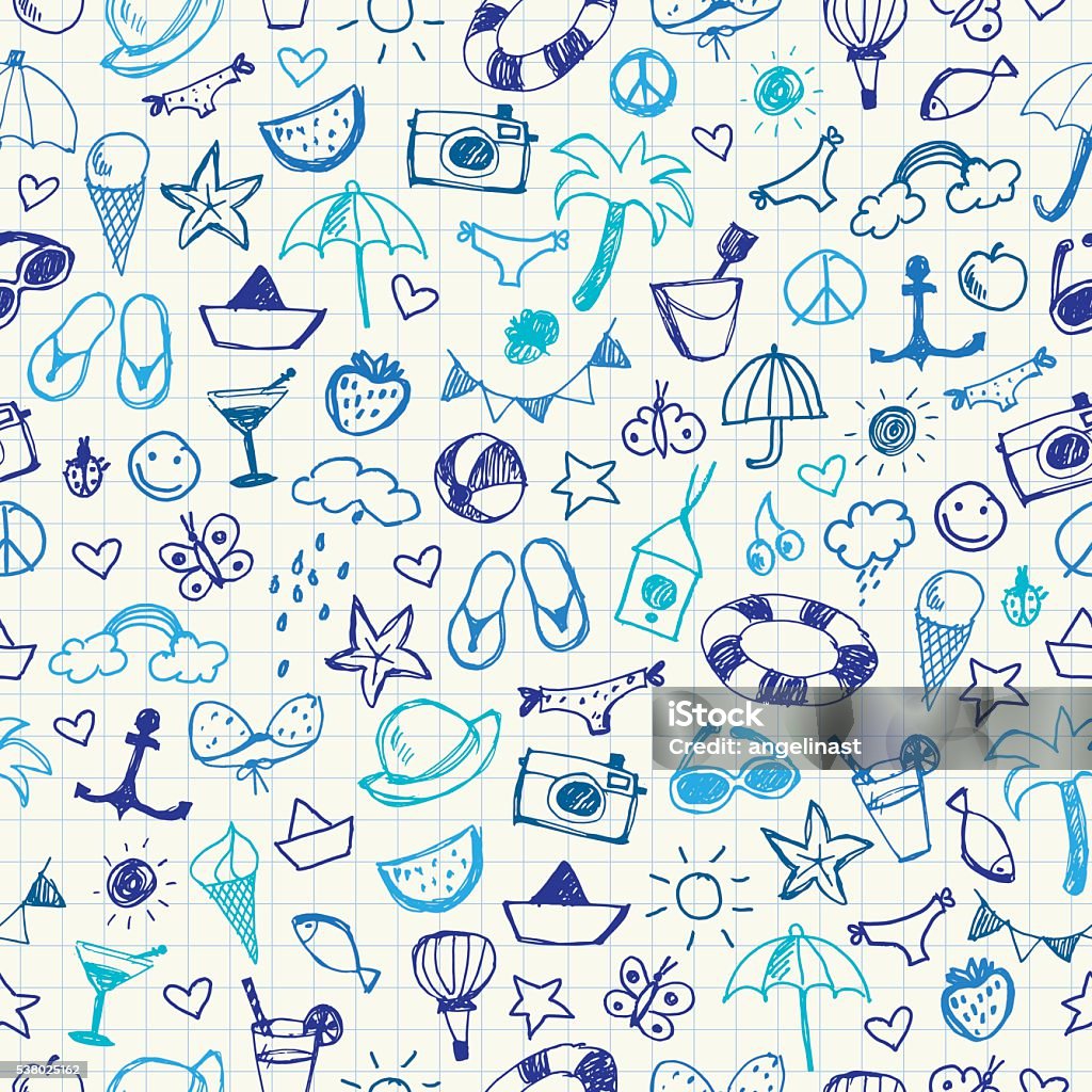 Hand-drawn Summer Doodles. Seamless pattern. Vector illustration Hand-drawn Summer Doodles. Seamless pattern. Vector Illustration.EPS10, Ai10, PDF, High-Res JPEG included. Graph stock vector