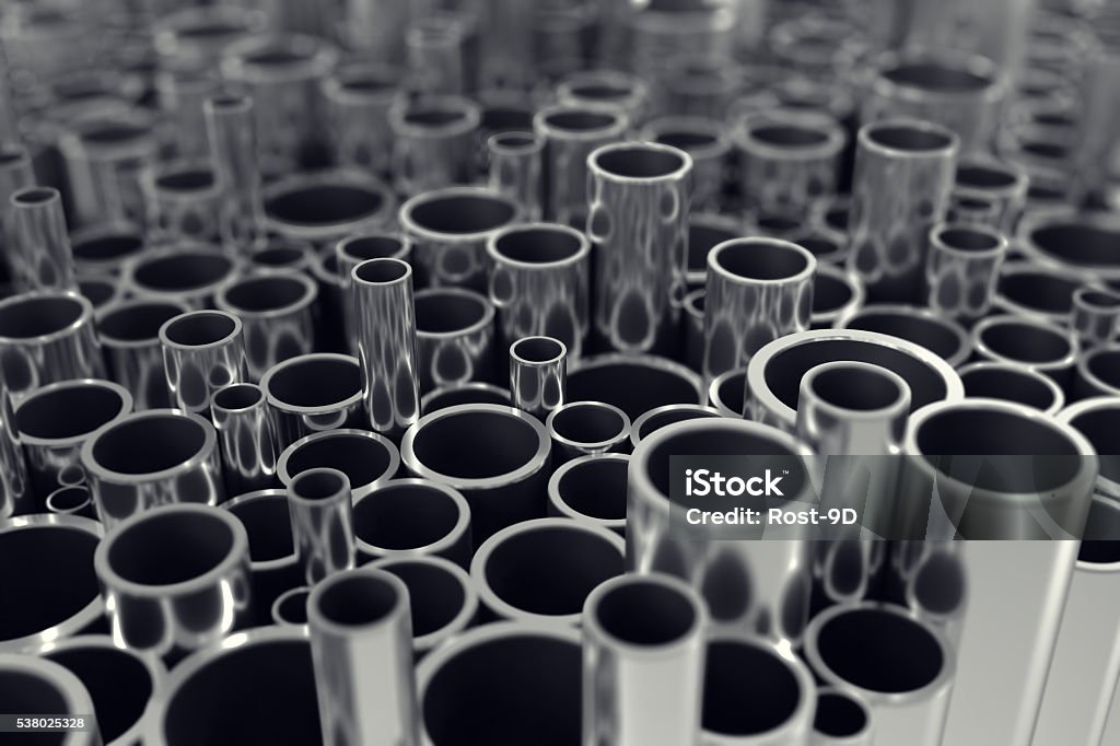 Stack steel pipes with depth of field effect. 3d illustration Stack of steel pipes with depth of field effect, 3d illustration Pipe - Tube Stock Photo