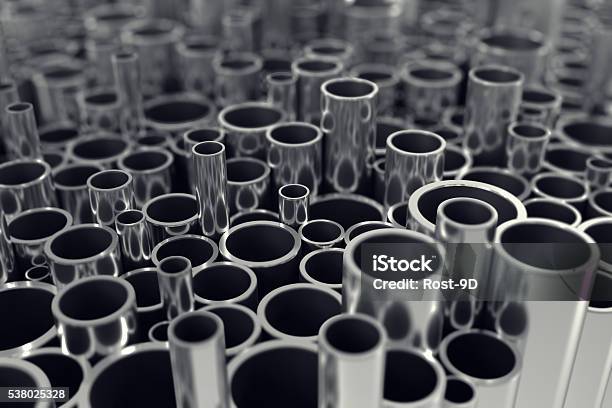 Stack Steel Pipes With Depth Of Field Effect 3d Illustration Stock Photo - Download Image Now